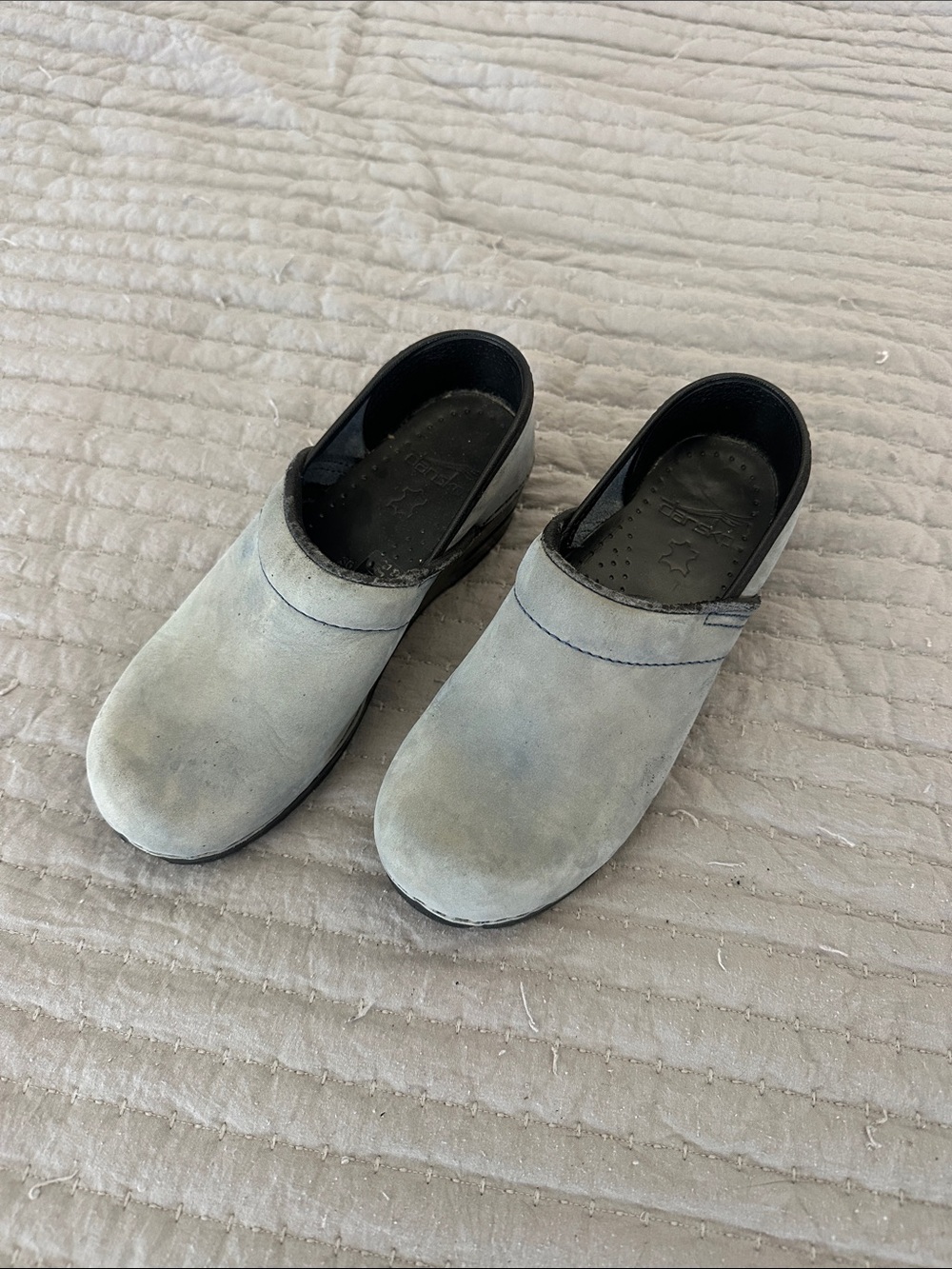 Dansko Women's Light Gray Suede Slip-On Clogs